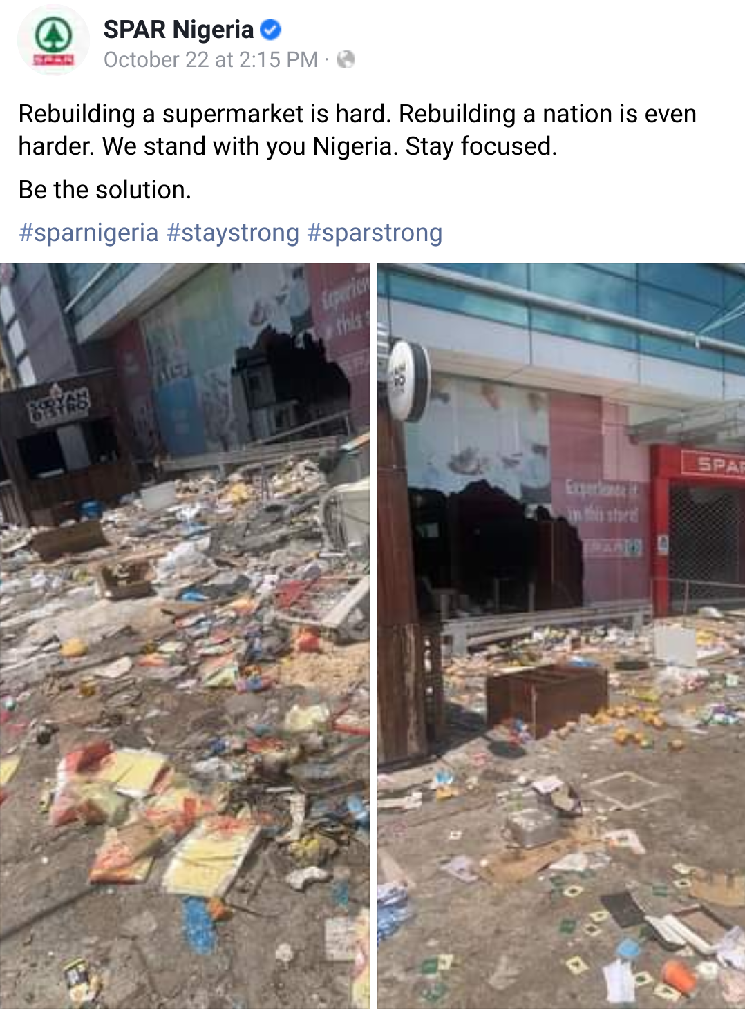 SPAR Nigeria Supermarket Looting Message